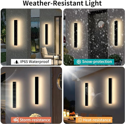 Mikeru 23.6" 2Pack Outdoor Wall Sconce 3000K Warm White - IP65 Waterproof Black Exterior Light, Hardwired Wall Mounted Fixture for Porch, Patio & Entryway | Non-Dimmable Weatherproof Design