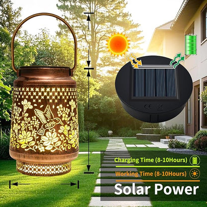 Solar Outdoor Hanging Lanterns,Hummingbird/Dragonfly Decor Lantern,Waterproof Metal Decorative Garden Light for Patio Yard Lawn Backyard Front Porch,Gifts for Women Mom Grandma (Hummingbird)