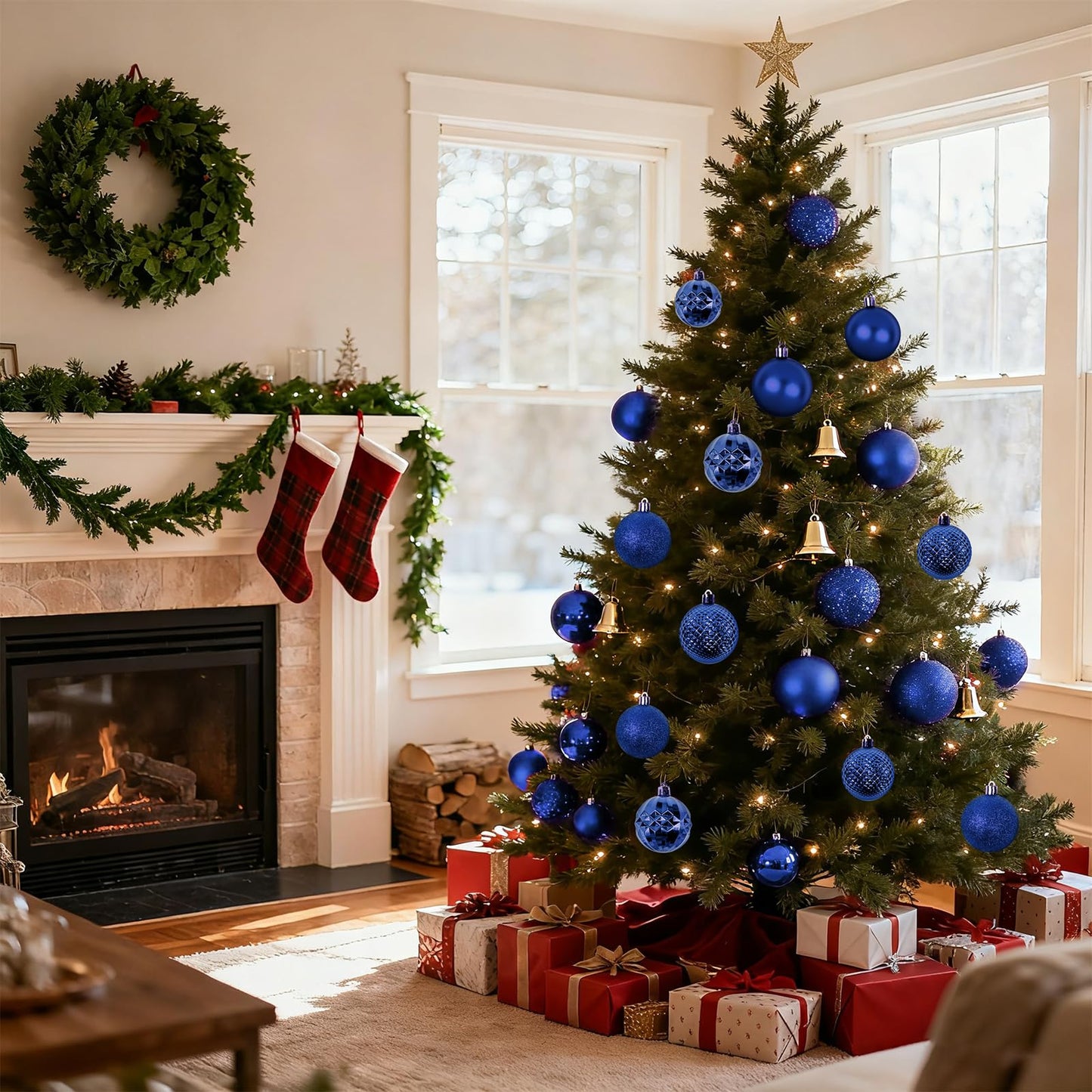 Christmas Tree Decorations Ornament Set, 60ct 2.36 Inches Blue Shatterproof Christmas Ball Ornaments, Hanging Ball for Xmas Holiday Wedding Party Decor