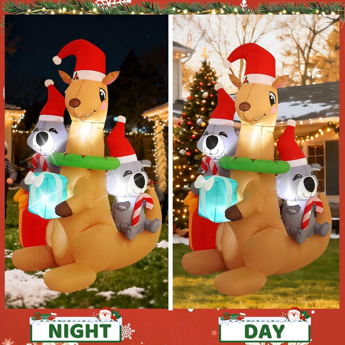 InfleasJoiy 7FT Kangaroo Koala Inflatable Decoration with Built-in LED Lights, Christmas Outdoor Inflatable Decoration for Lawn, Yard, Garden, Patio