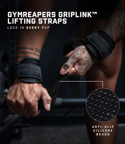 Gymreapers GripLink Lifting Straps, Black/Black