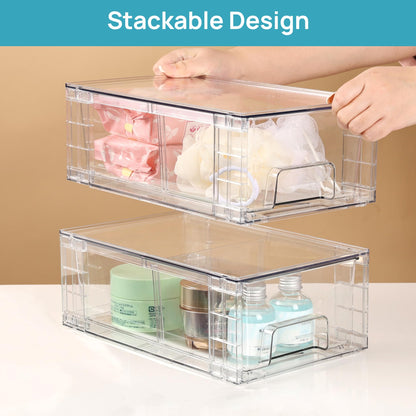 Vtopmart 4Pack Large Stackable Kitchen Pantry Storage Drawers, Clear Organizer Bins with Handles, Acrylic Drawer Organizers for Kitchen Pantry, Bathroom Undersink, Cabinet Organization and Storage