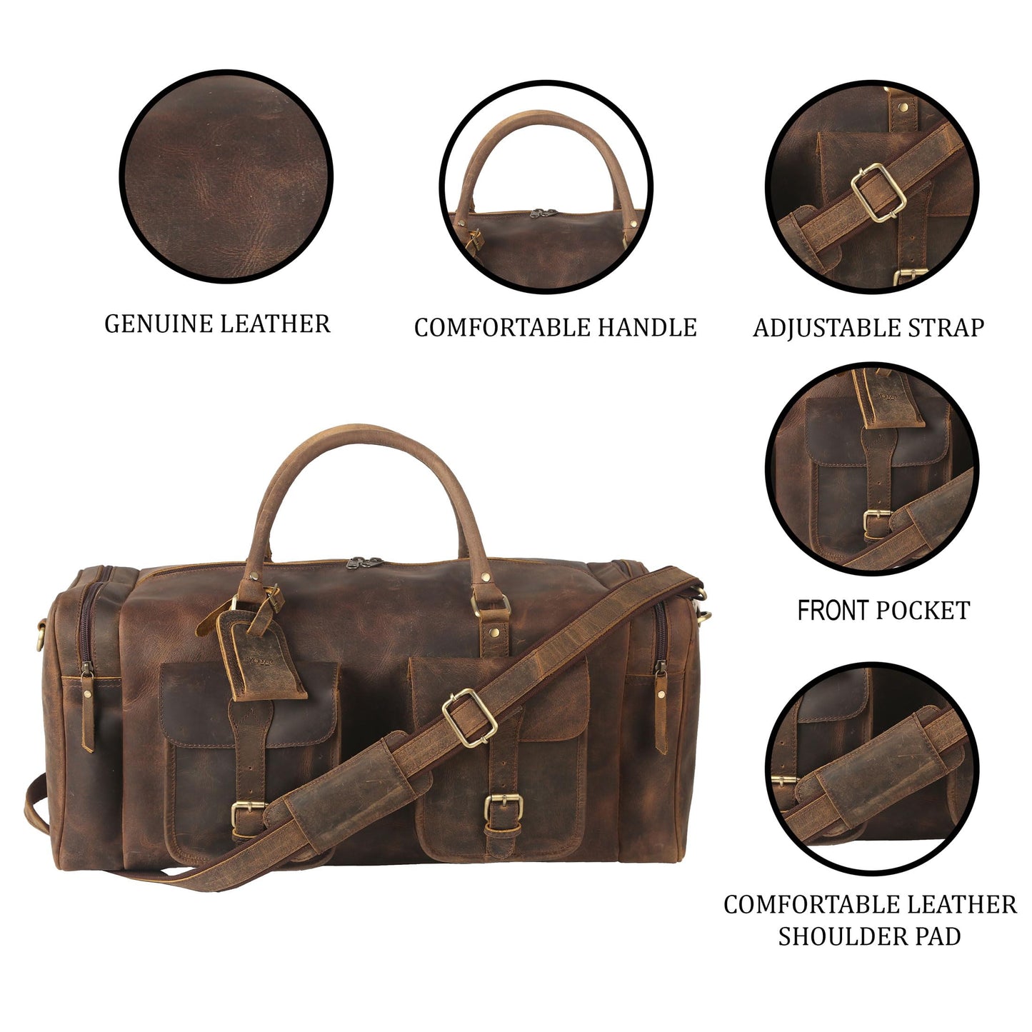 KomalC 24 inch Duffel Bag Travel Sports Overnight Weekend Leather Duffle Bag for Gym Sports Cabin Holdall bag