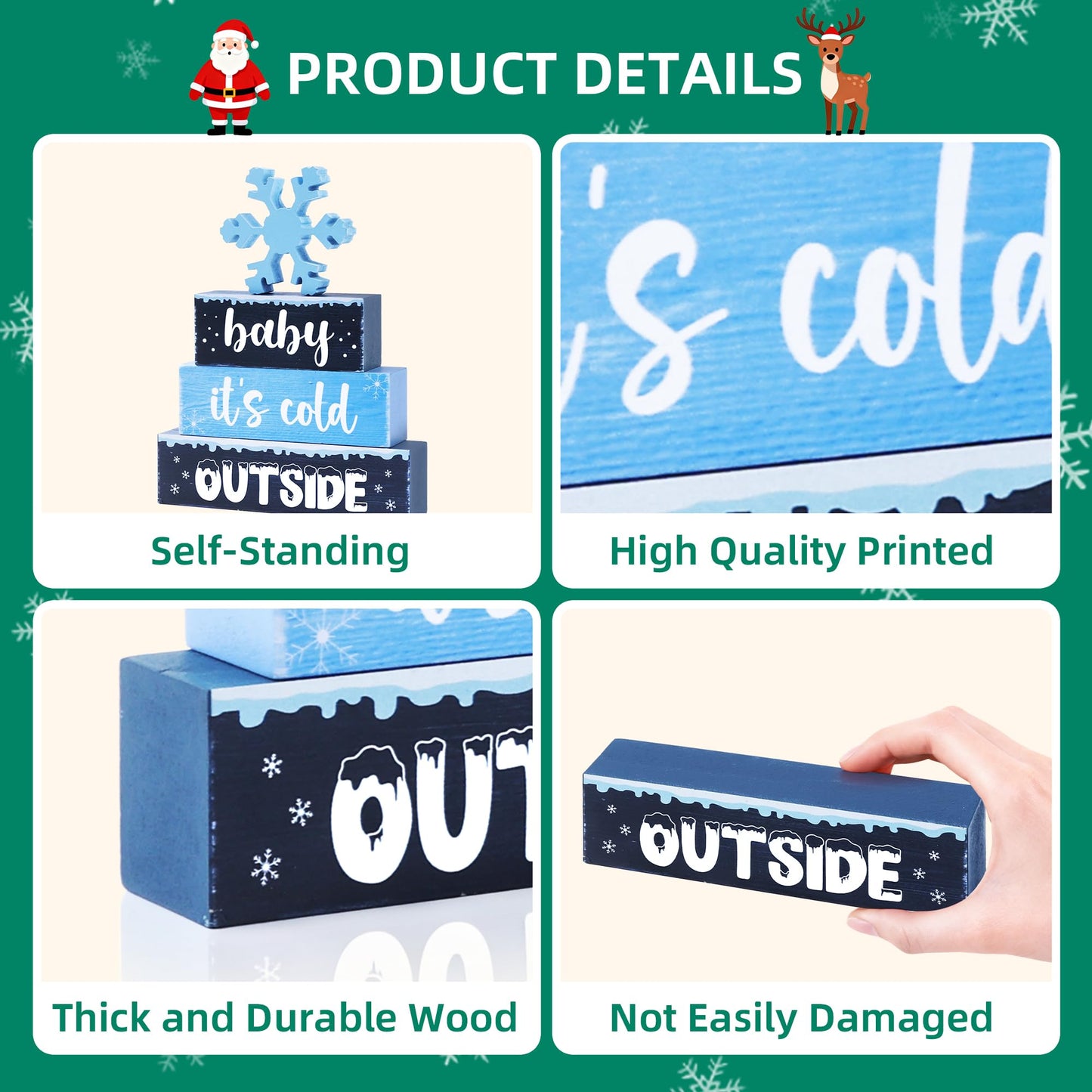4 Pcs Christmas Wooden Tiered Tray Decor, Snowflake Baby It's Cold Outside Christmas Decorations Gifts for Home, Winter Table Centerpiece for Xmas Party Kitchen Office
