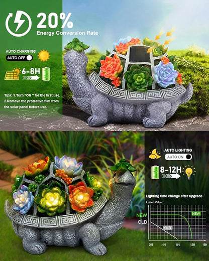 11.1 Inch Large Solar Garden Decor Turtle Statues Lights, Outdoor Figurine Decorations Ornament Lamps for Outside Yard, Lawn, Patio, Porch, Balcony, Unique Birthday Gifts for Mom women Grandma(Gray)