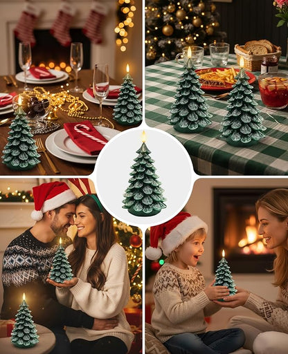 YAUNGEL Christmas Tree Flameless Candles,10-Key Remote and Timer, Real Wax Battery Operated 3D Wick LED Flickering Candles Realistic Christmas Tree for Christmas Holiday Indoor Dinner Decor, 2 Packs
