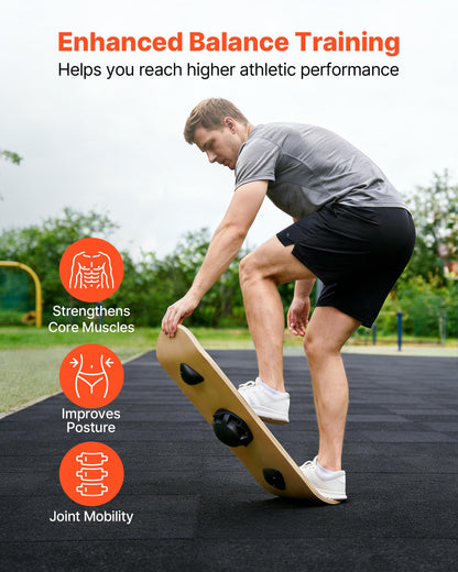 VEVOR Balance Board, Wobble Board Trainer for Adults 3-Level Adjustable Base, Premium Wooden Balance Training Equipment, Slip-Resistant Surface for Core Workout, Standing Desk Exercise, Home Gym, Yoga