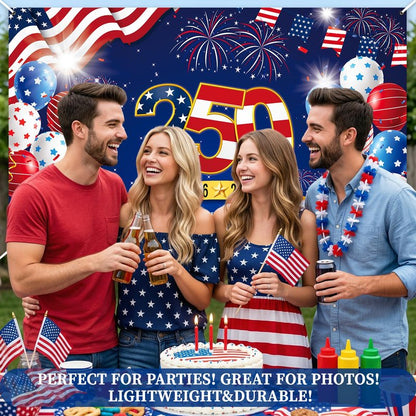 250th Anniversary American Backdrop, 4th of July Party Decorations,1776-2026 250th Birthday Fabric Banner with Grommets, Independence Day Decorations for Outdoor, Indoor, Yard, Garden, Porch