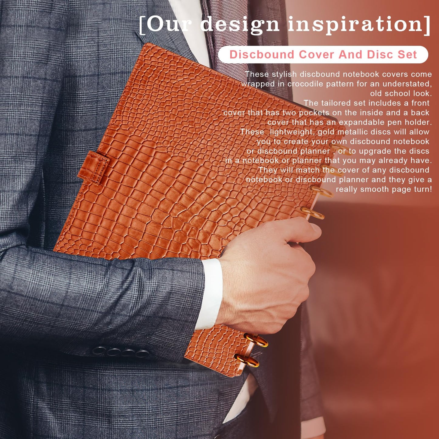 PU Leather 8.5*11in Discbound Cover And Disc Set with 11 Pcs Discbound Discs 1in Disc Bound Notebook Accessories Discbound Planner Cover Notebook Planner System For office(Not including book) (Brown)