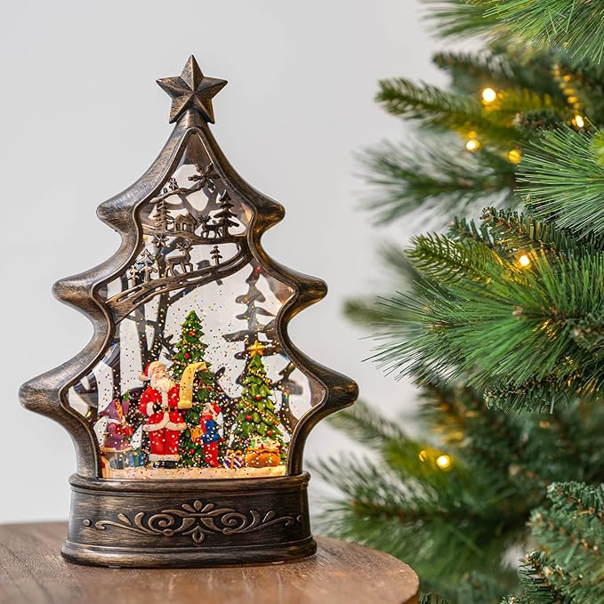 Christmas Snow Globe Lantern Water Glittering Santa's List with Music& Timer, USB Lined/Battery Operated Lighted Lantern for Christmas Festival Decoration Gifts （Santa）