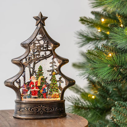 Christmas Snow Globe Lantern Water Glittering Santa's List with Music& Timer, USB Lined/Battery Operated Lighted Lantern for Christmas Festival Decoration Gifts （Santa）