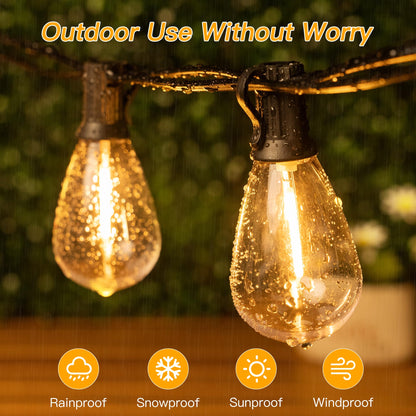 Ollny S11 100FT Outdoor String Lights with Remote, Plug in Waterproof Connectable 3 Modes Dimmable Timers Patio Lights with 48+2 LED Spare Bulbs, Dusk to Dawn Outdoor Light for Outside Bistro Yard