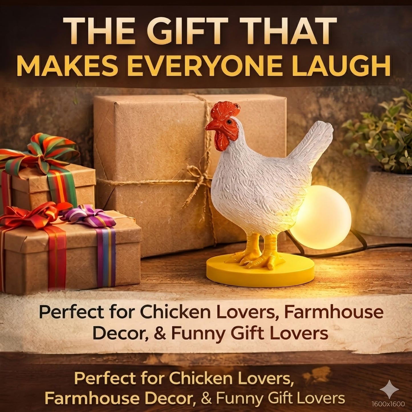 AMPlug in Funny Chicken Night Light Lamp – Rooster Laying Egg Light, Farmhouse Table Decor, Unique Gift for Chicken Lovers (Includes Bulb)