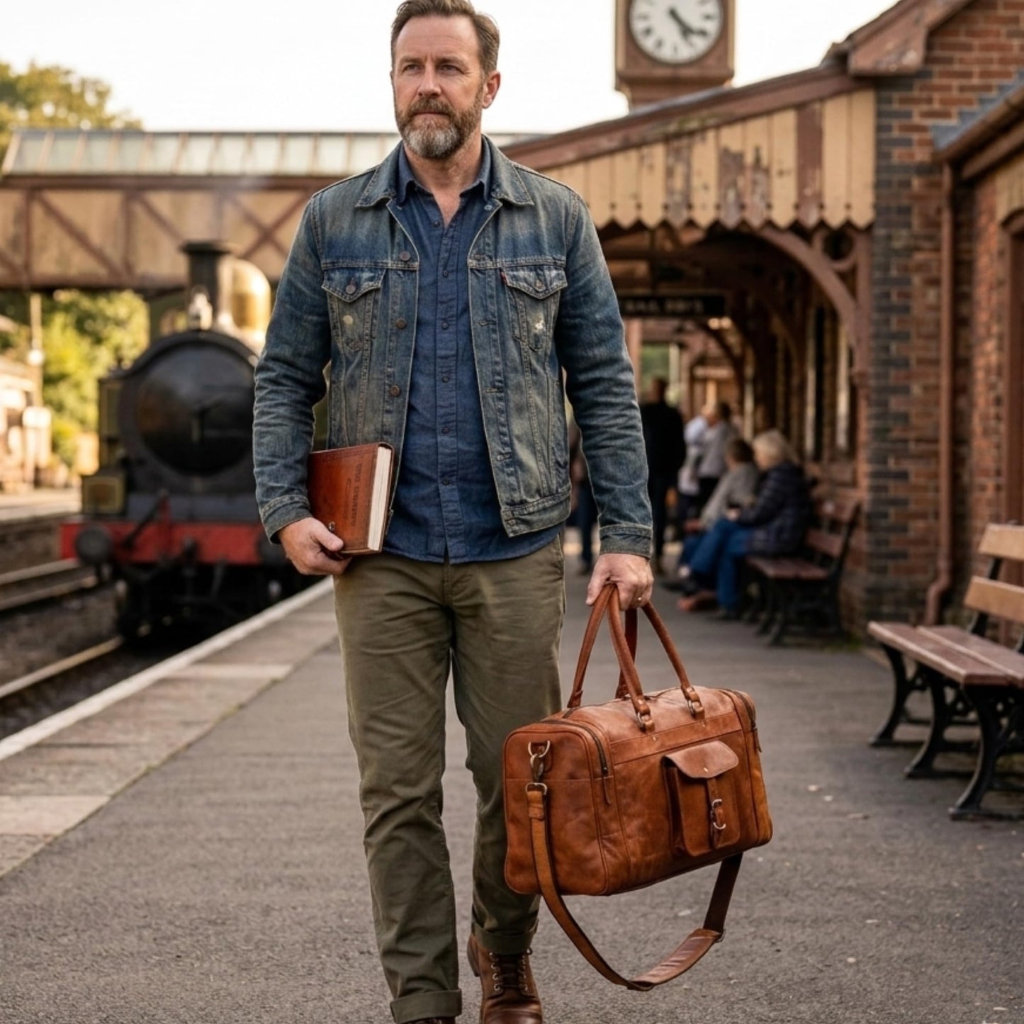 24” Full-Grain Leather Duffle Bag for Men & Women | Vintage Travel Weekender, Overnight Gym & Carry-On Luggage | Handmade Genuine Leather Bag with Shoulder Strap | Large Capacity Gift