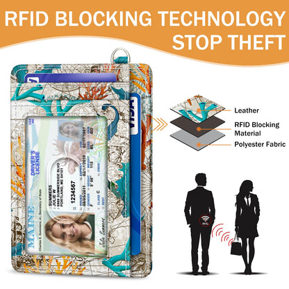 Yonlevres Credit Card Holder Slim Wallet, Sea Turtle RFID Wallet Women Front Pocket Small Card Holder Travel Cute Funny Thin Card Case ID Window PU Leather RFID Blocking Card Organizer Gifts Girls