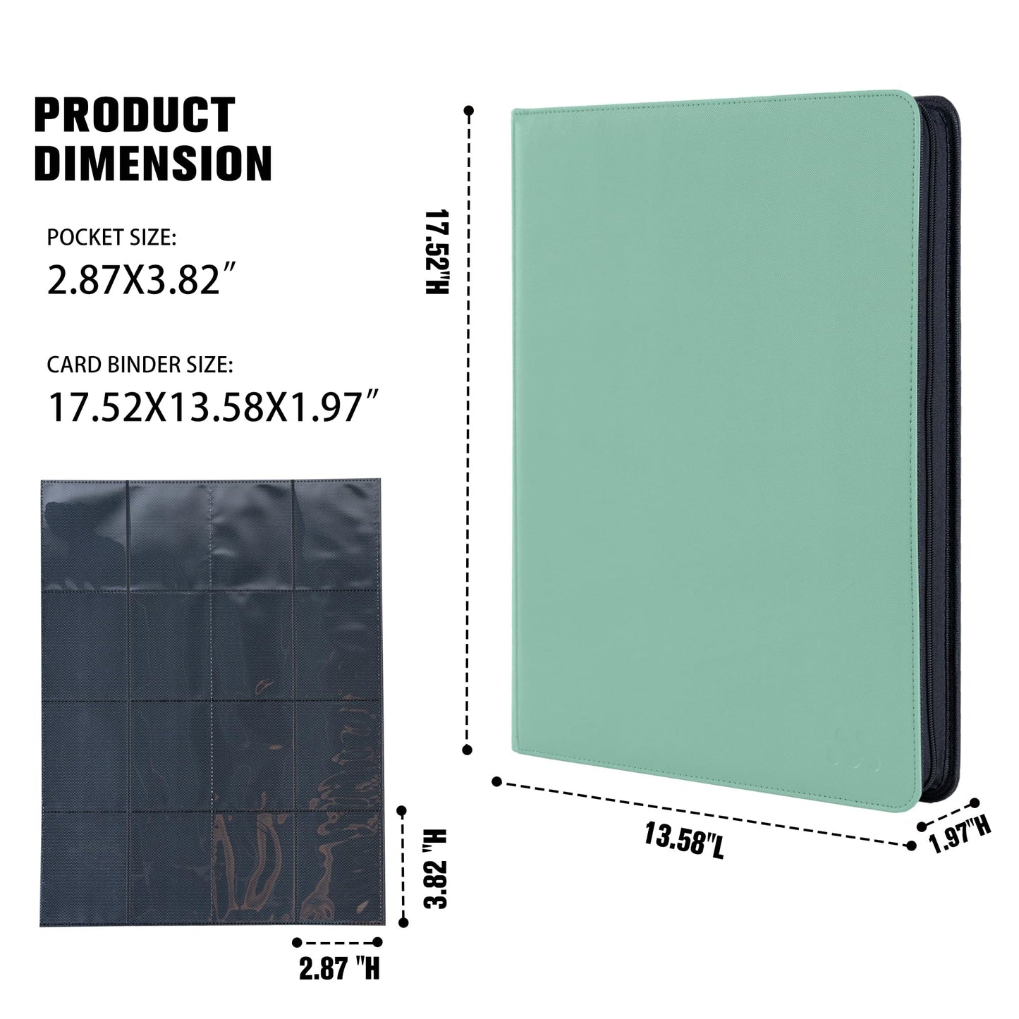 MORABTO Premium 1000+ Pockets Card Binder,16 Pockets Trading Card Binder Ringless Side Loading Trading Card Album Folder for TCG - Light Green