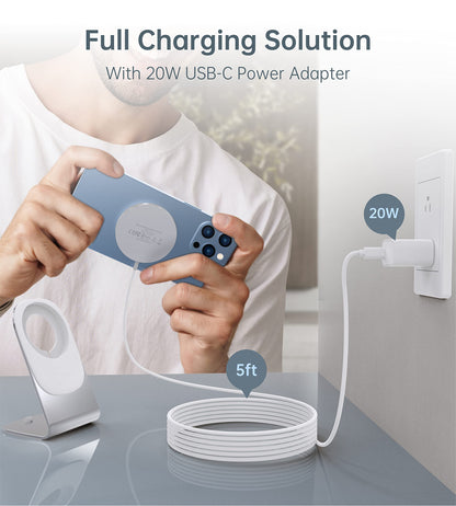 Magnetic Wireless Charger for iPhone 16/15/14/13/12 - Mag Charger+20W USB C Adapter, Fast Wireless Charging Stand/Pad with 5ft USB-C Cable for iPhone 16/15/14/13/12 Pro Max Plus Mini,Mag-Safe Charger