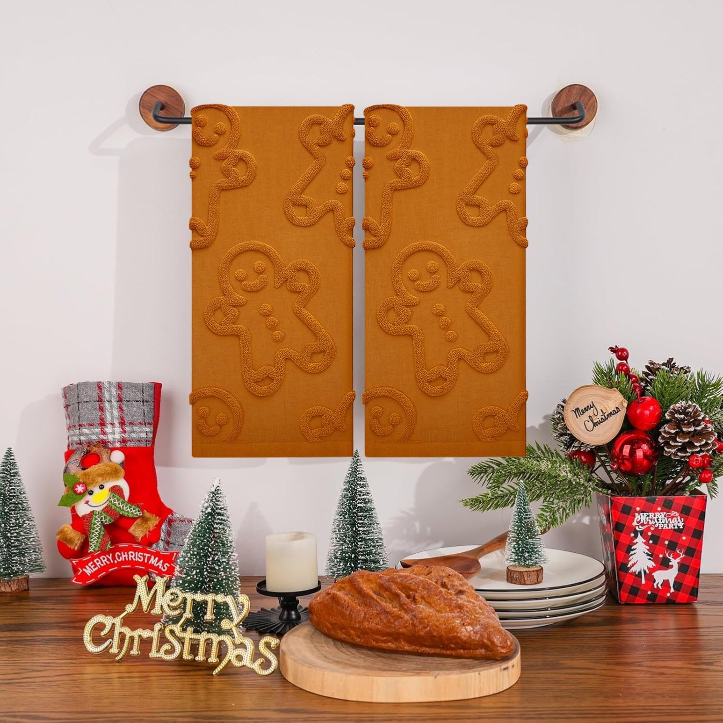 Ciazoxa Gingerbread Christmas Bathroom Decor Hand Towels 13x29 Inch 100% Cotton Dish Towels Drying Kitchen Towels Home Kitchen Decoration Set of 2