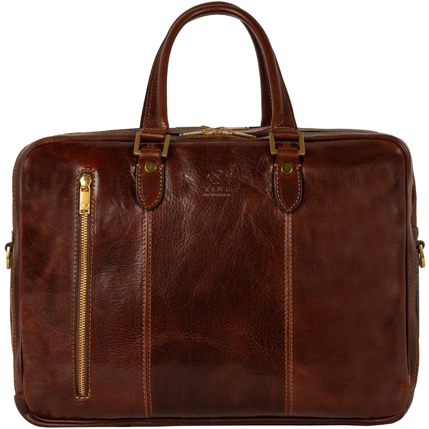 Time Resistance Leather Laptop Briefcase - Full Grain Leather Computer Bag for Men and Women (Brown)