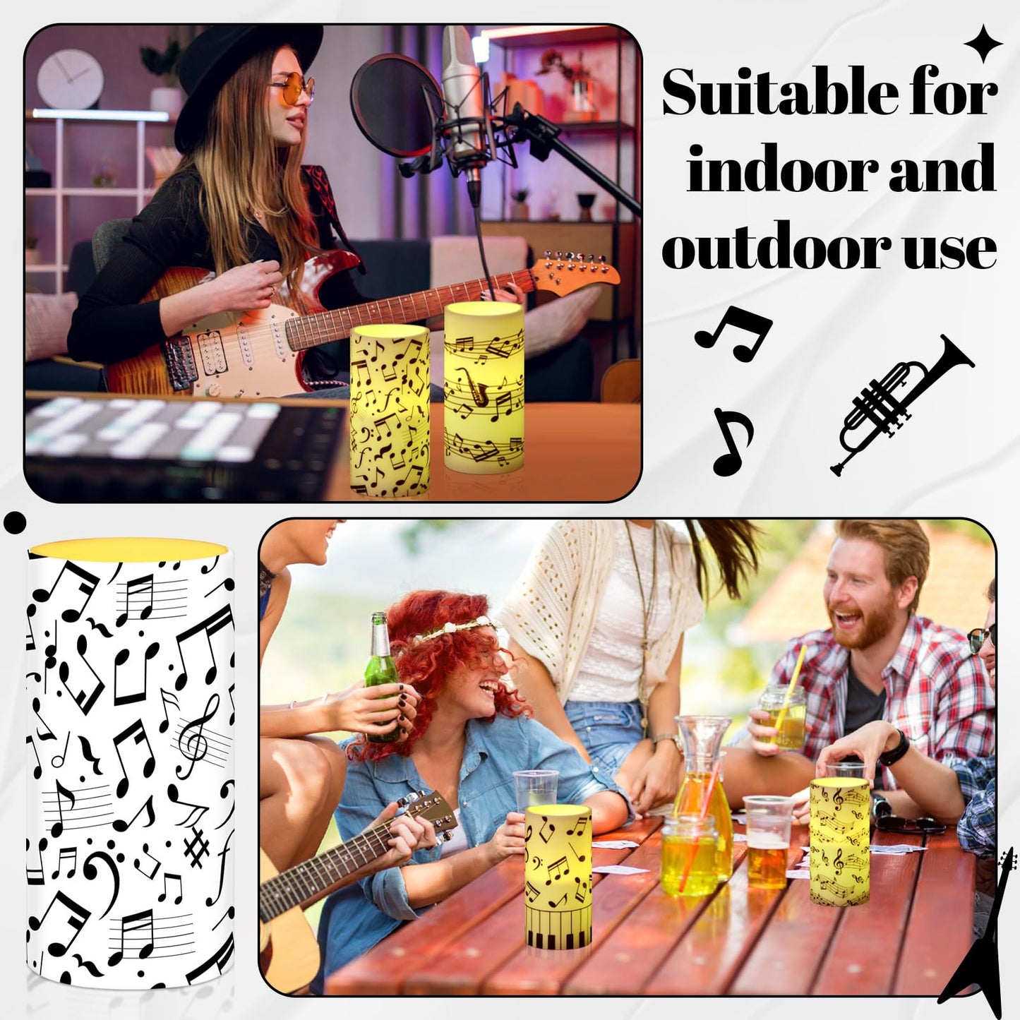 Tiamon 4 Pcs Music Notes and Clef Candles LED Musical Themed Flameless Candles Set Battery Operated with Remote Control LED Pillar Decorations for Party Wedding Birthday Decor