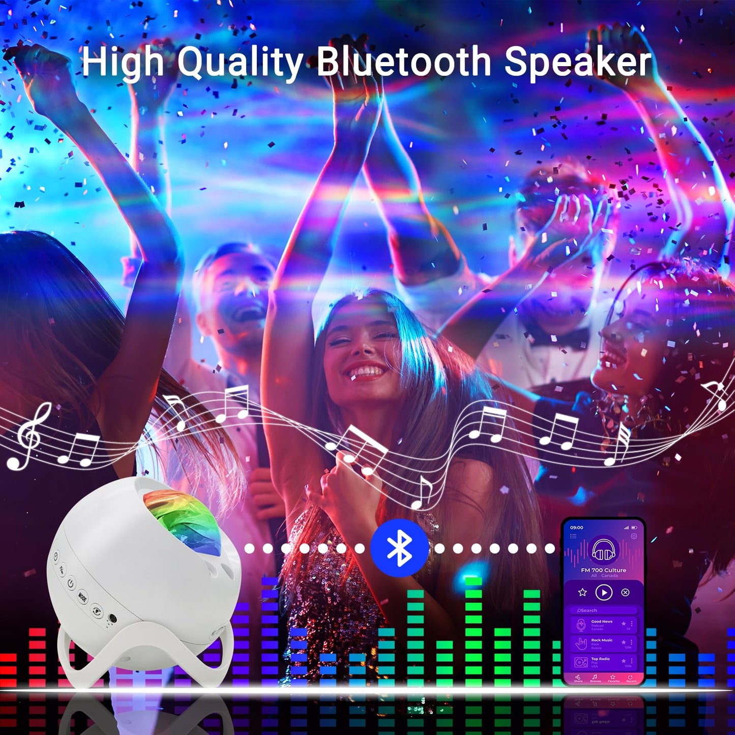 HERHOTER Star Projector,Northern Lights Projector,with Bluetooth Speaker, White Noise, Remote Control,Night Light,for Game Room, Adults, Family Gatherings,Galaxy Projector Bedroom
