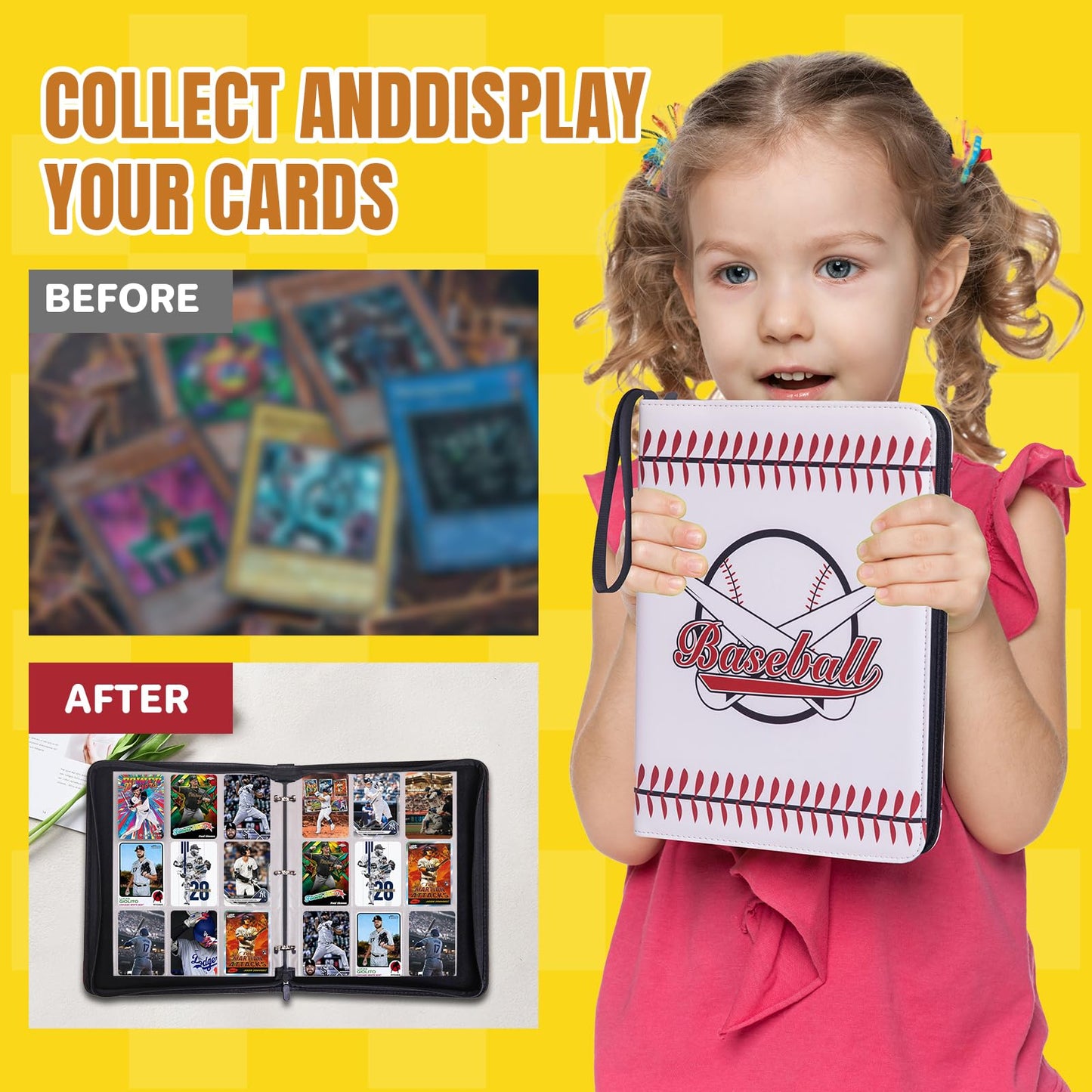 Card Binder 9 Pocket - Football Trading Card Binder Fits 990 Cards With 55 Removable Sleeves, Double Sided Pocket Zipper Card Binder for MTC, TCG, Game Cards, Sports Cards