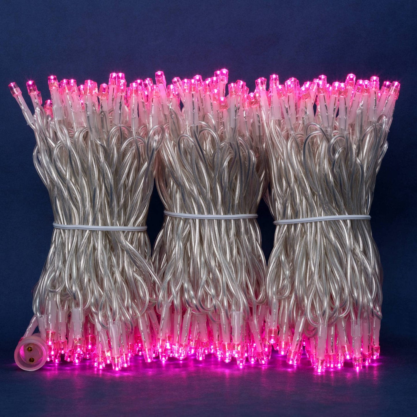 YULETIME 100 ft 300 Count Pink LED String Lights with 8 Models Adapter, Clear Wire Wide Angle 5mm Christmas Light (Pink - Clear Wire)