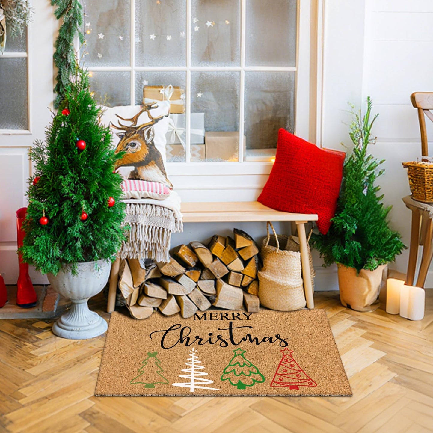 Dunzy 16 Pcs Christmas Stencils for Door Mats Crafts Reusable Merry Christmas Welcome Templates Large Stencil for Painting on Wood Sign Wall Doormat DIY Project