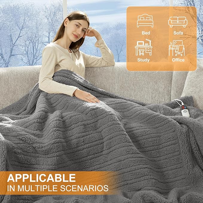 Electric Blanket Twin 62"X84"- Soft Double Sided Sherpa Heated Blanket Twin with 5 Heatings Levels & 10 hrs Auto Shut Off, Fast Heating & ETL Certified, Gift for Women(Grey)
