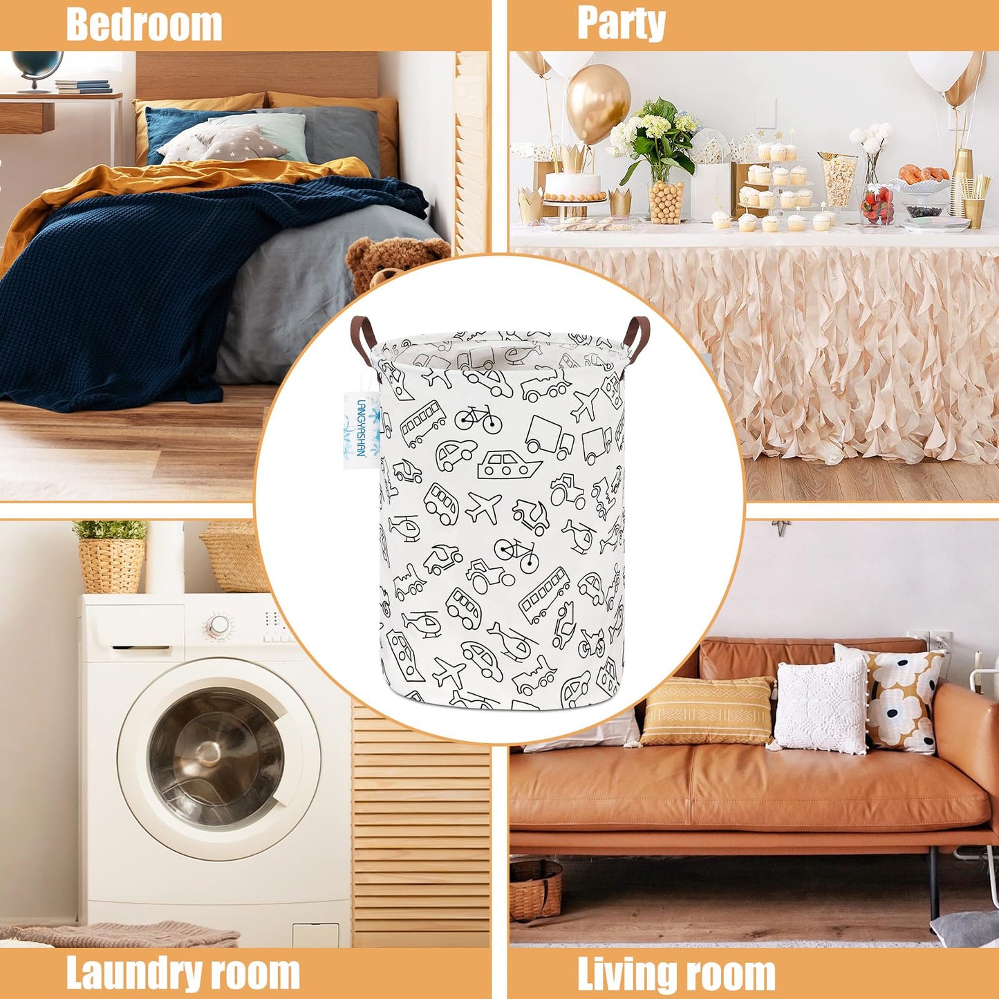 LANGYASHAN Laundry Hamper Collapsible Kids Storage Basket Waterproof Fabric Toy Clothes Organizer Bin for Children Bedroom Bathroom (Vehicle)