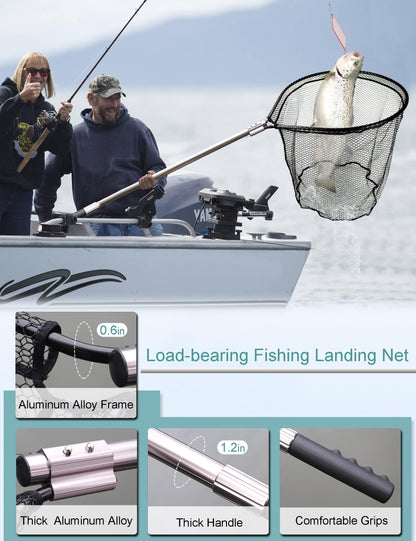 Avlcoaky 94" Telescopic Fishing Landing Net - Heavy-Duty Aluminum Handle with Non-Snag Rubber Coated Mesh, Extra Large Fishing Net for Saltwater Boat Fishing