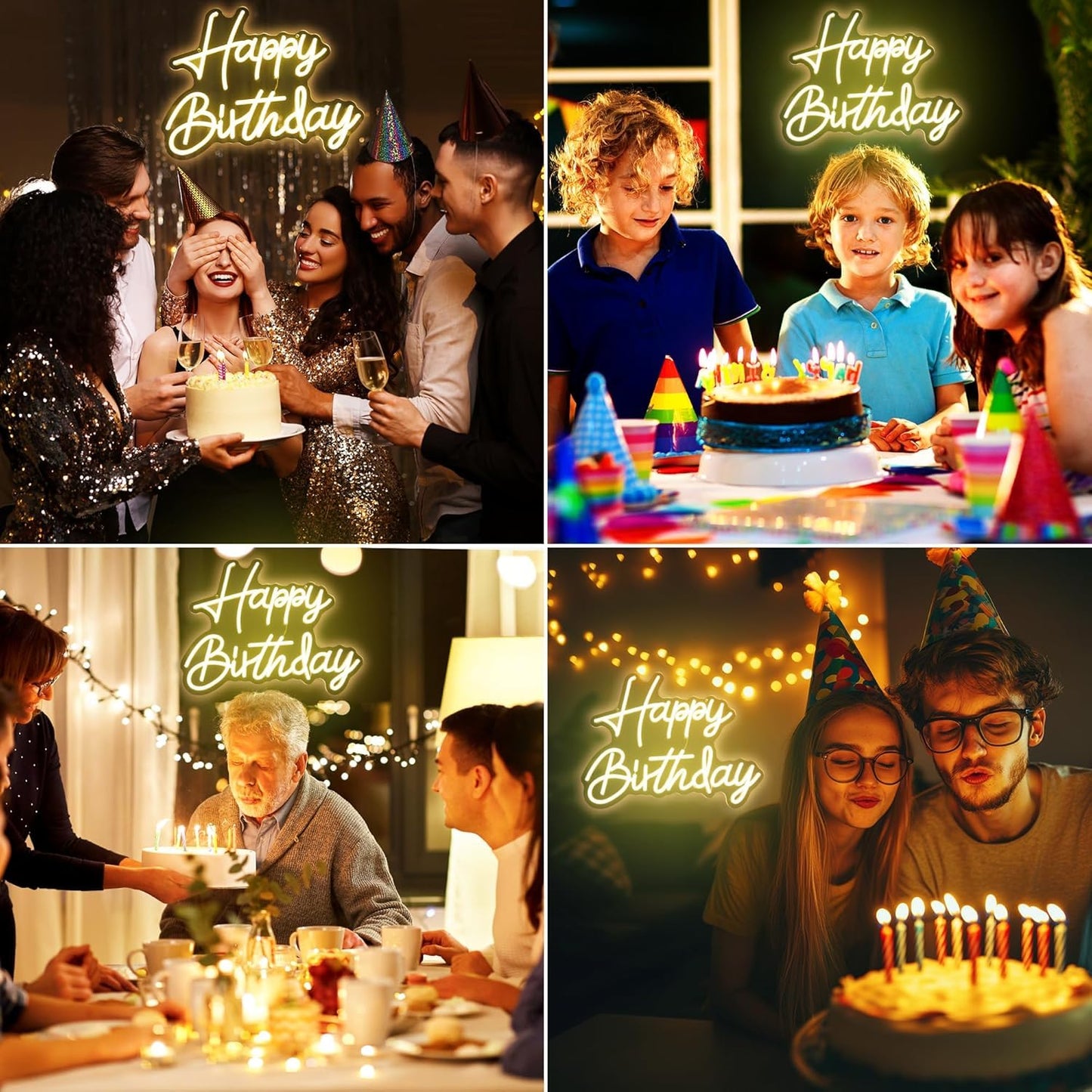 Happy Birthday Neon Sign, Cool Dimmable Light Up USB Powered LED Cute Neon Sign Light Warm White Hanging for Backdrop Wall Decor Child Girl's Bedroom Living Room Birthday Party Gift (Warm White)