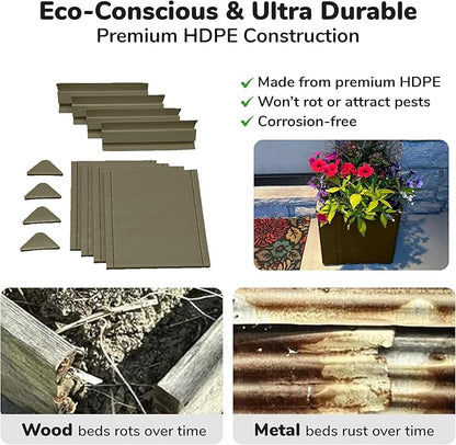 Raised Garden Bed - 1x1 ft Planter Box - Weathered Wood HDPE - No Tools Needed - DIY Kit for Urban Gardening, Flowers, Herbs & Vegetables - Made in The USA - 2 Pack