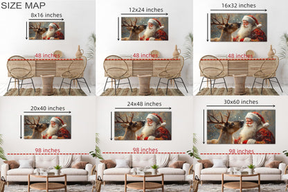 GUTTATY Christmas Canvas Wall Art, Santa and Reindeer Winter Scene, Holiday Canvas Wall Decor, Festive Snowy Wall Paintings, Christmas Poster Print for Living Room, Office, Indoor Party, 32x16 Inch