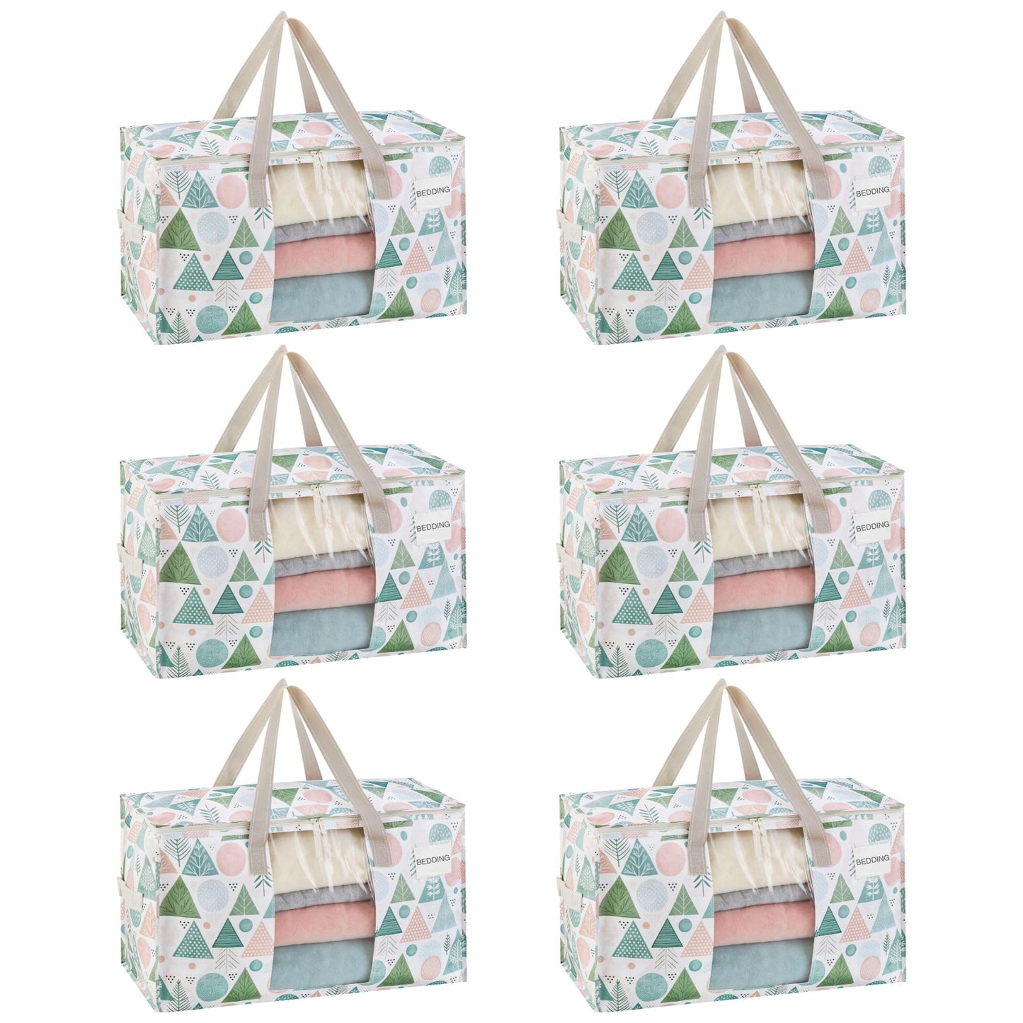 VENO 6 Pack Moving Bags, Large Christmas Storage Bins with lids, Packing Supplies for College, Alternative to Moving Boxes, Foldable, Heavy-Duty Tote, Christmas Pattern (Pastel Forest, 6 Pack)