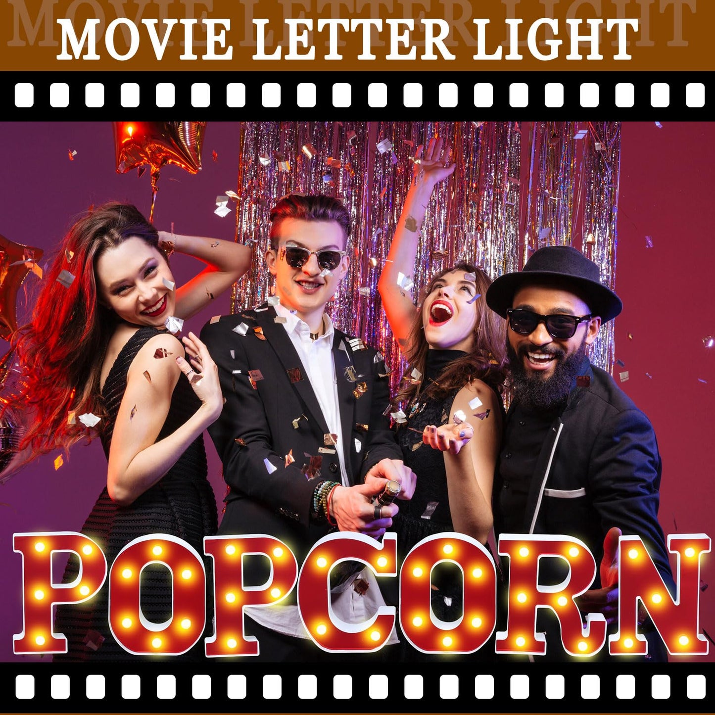 Aurelema Popcorn 6.3" Light up Letters Sign Party Decorations Battery Powered Marquee Lighted Sign LED Alphabet Letter Lights for Christmas Night Party Birthday Home Tabletop Decor Supplies Xmas Gift