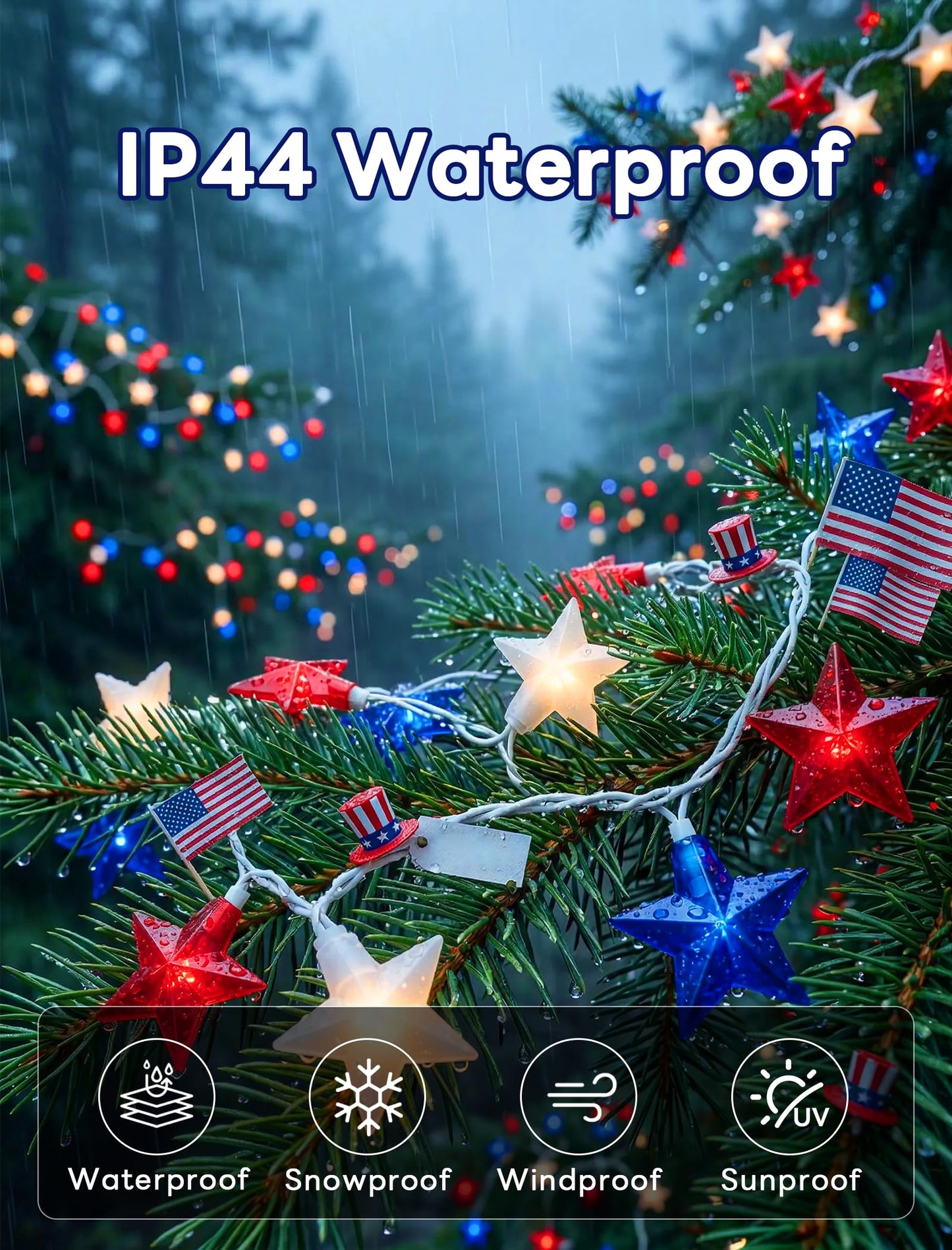 Romasaty 12FT Red White Blue Star String Lights, 4th of July Decorations Lights with 20 LED Star Lights, Plug in Patriotic Lights for Indoor Outdoor Independence Day Memorial Party Home Patio Decor