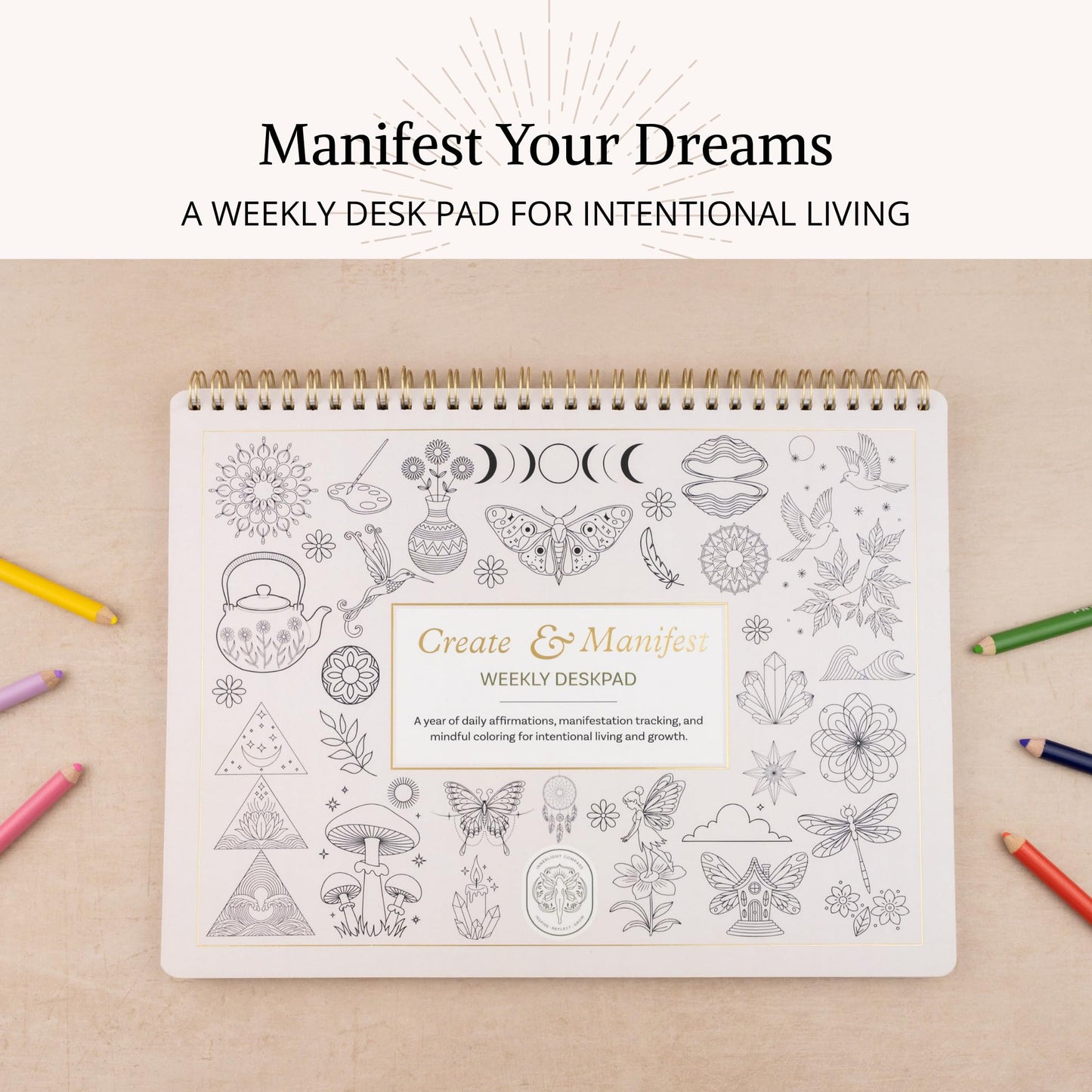 Innerlight Compass Manifestation Planner for Daily Affirmations | Law of Attraction, Gratitude and Mindful Coloring | Intention Setting Tracker for Women | 52 Sheets for 1 Year | A4