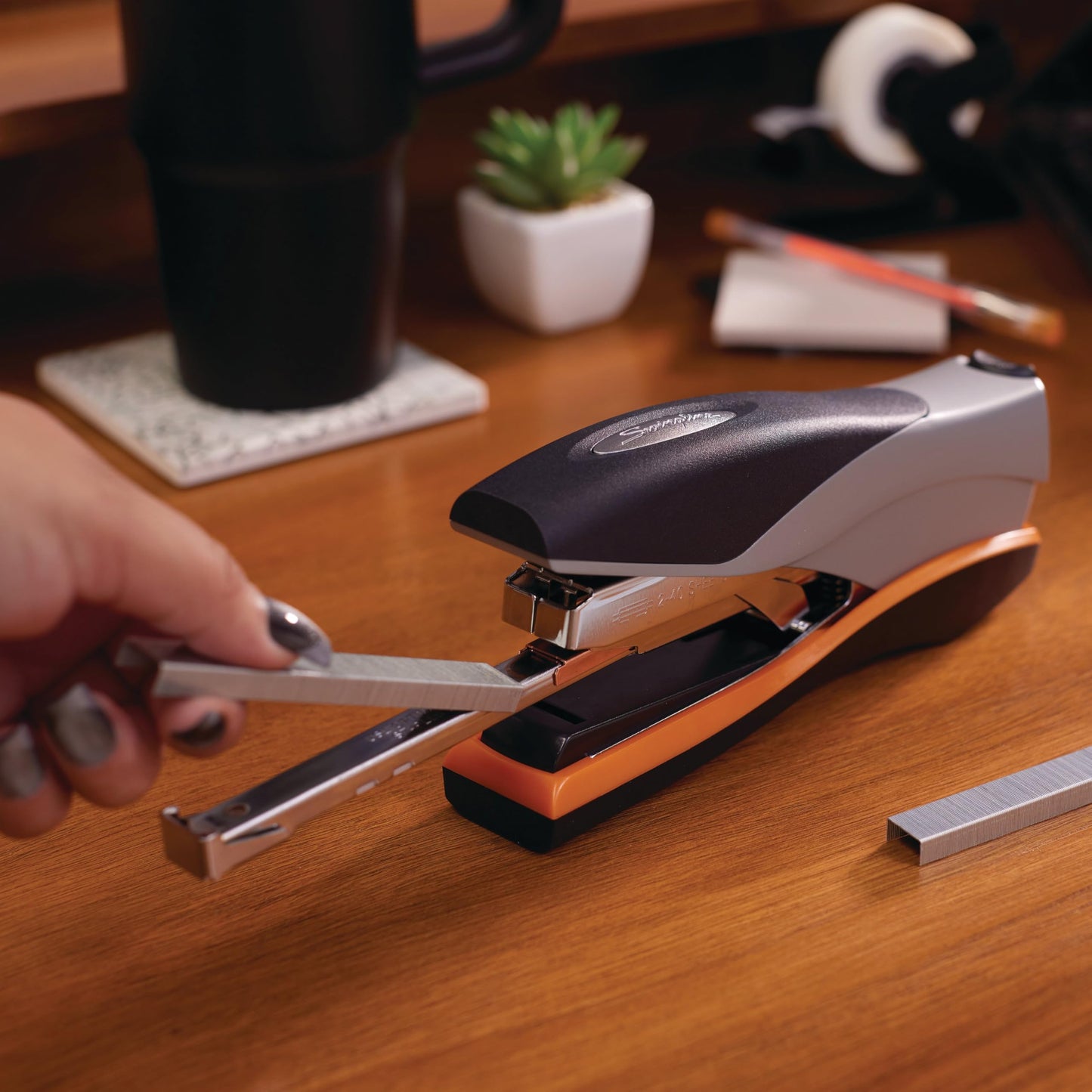 Swingline Stapler, 40 Sheet Capacity, Optima 40, Jam Free, Reduced Effort, Soft Grip, Metal, Orange and Gray (87845)