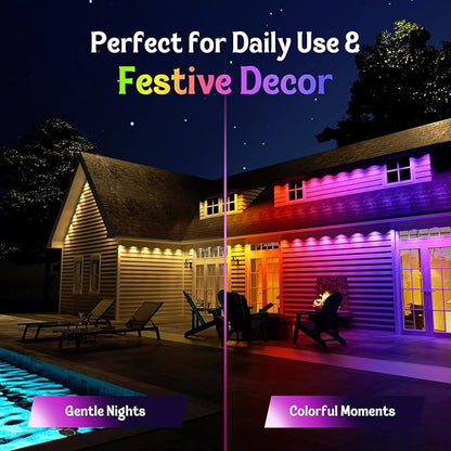 HUTAKUZE Permanent Outdoor Lights, 100FT with 60 RGB LEDs for Outdoor Decor, IP67 Waterproof, 48 Scene Modes Christmas House Lights,APP & Remote Control, Music Sync