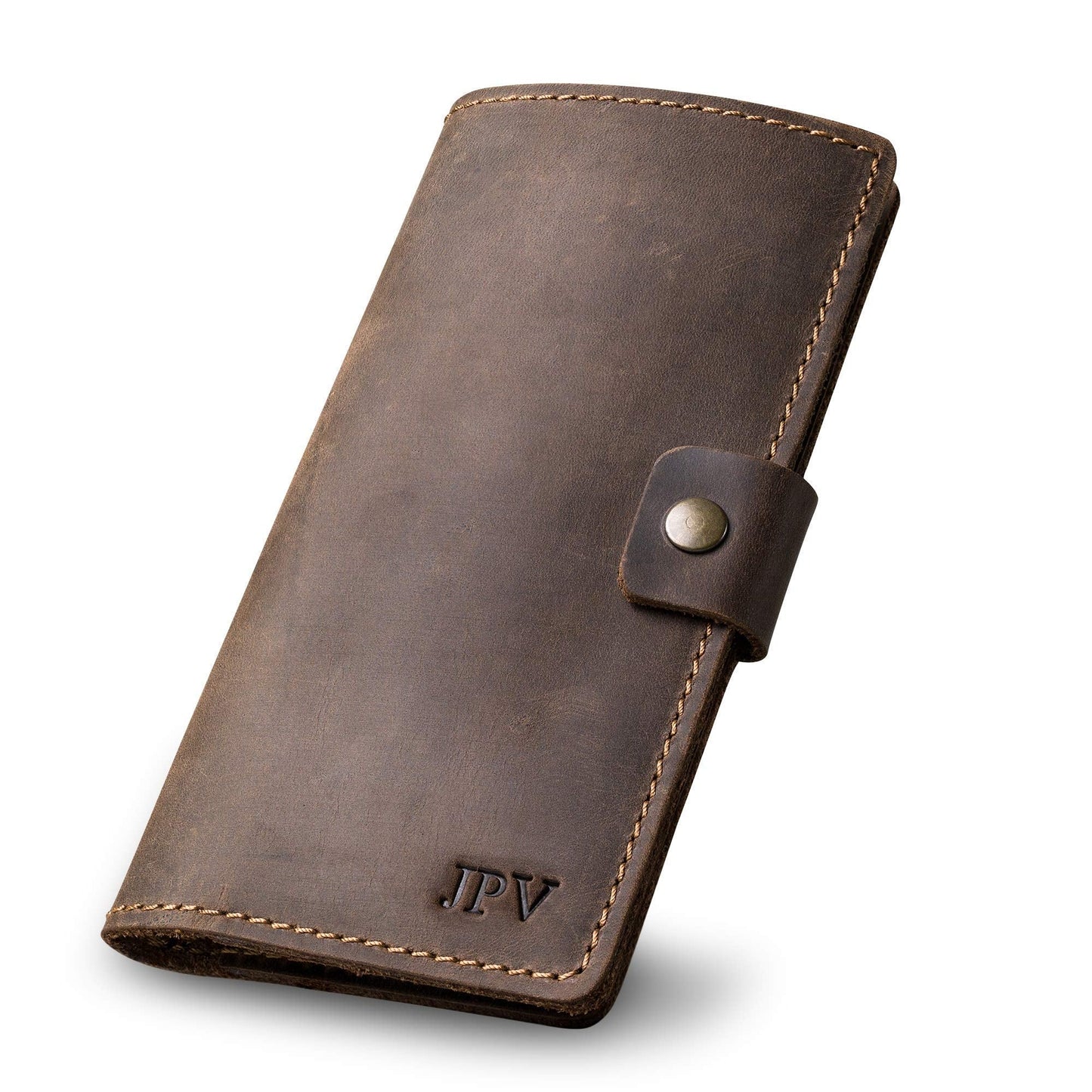 PEGAI Handmade Personalized Leather Checkbook Covers For Personal Checkbook | 100% Distressed Leather Checkbook Cover & Wallet | Business Checkbook Cover | Clark (Chestnut)