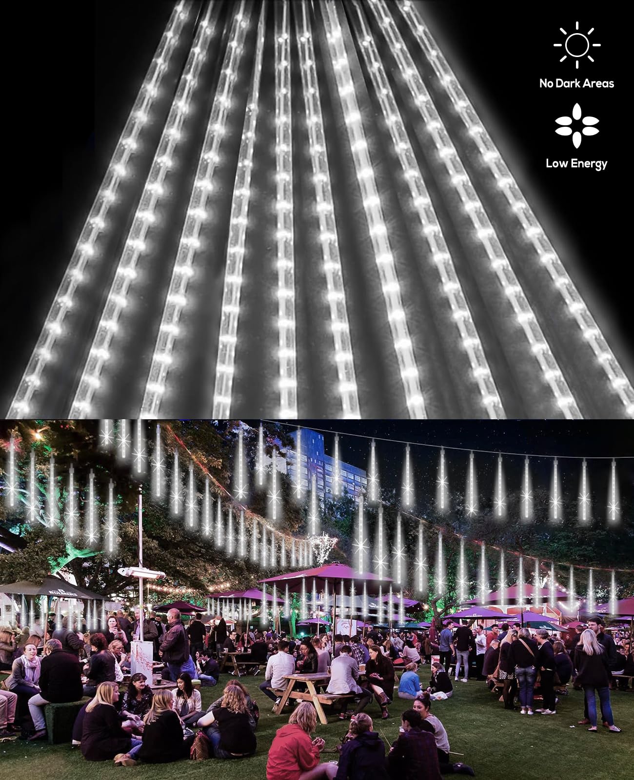 EAGWELL Christmas Lights Outdoor 12 Inch 10 Tubes Meteor Shower Light LED Falling Rain Drop Lights Icicle Cascading Xmas String Decor for Tree Wedding Party Garden Easter Light Decoration,Shine White