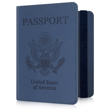 RSAquar Passport Holder for Women and Men, Premium PU Leather Travel Passport Wallet RFID Blocking Passport Cover Travel Documents Organizer (JD-Blue)