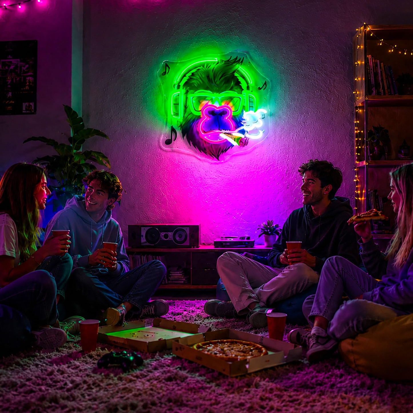 Gdbkabf Neon Sign, Gorilla Neon Signs for Wall Decor - Gorilla with Headphones LED Light for Game Room/Man Cave/Bar/Club - USB Powered Light Up Sign Decorations