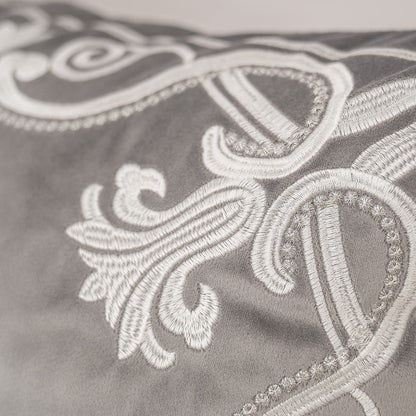 Aeckself European Floral Pillow Cover 18x18 Inch, Luxury Velvet Embroidered Decorative Throw Pillow Cover for Couch Bedroom Living Room, Grey and White