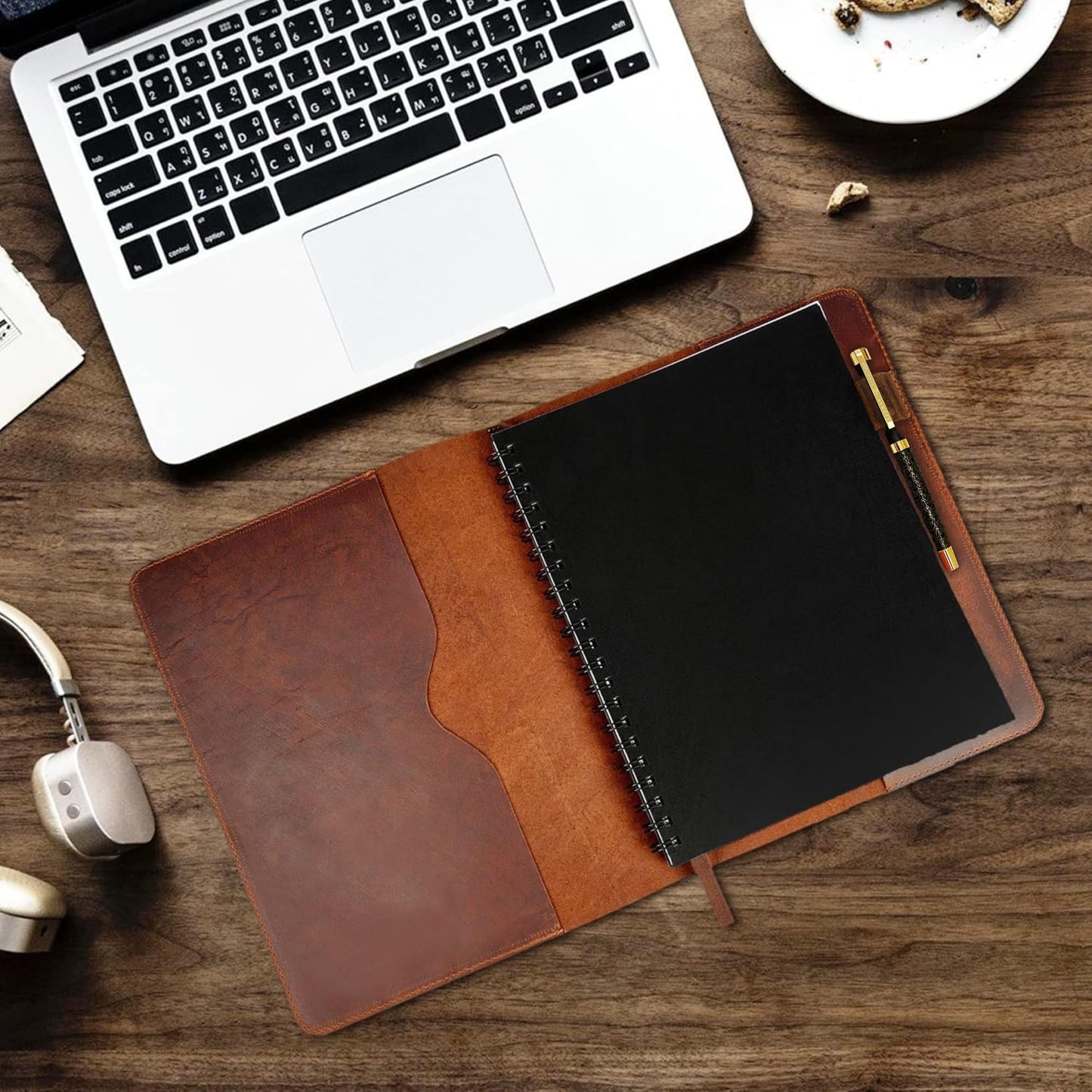 CestAntiQ, Heavy Duty Full Grain Leather Journal Cover (8.5 x 11 in.), Refillable Cahier XXL, Refillable Spiral Notebook (8.5 x 11 in.), Handmade Leather Journal Cover (Brown)