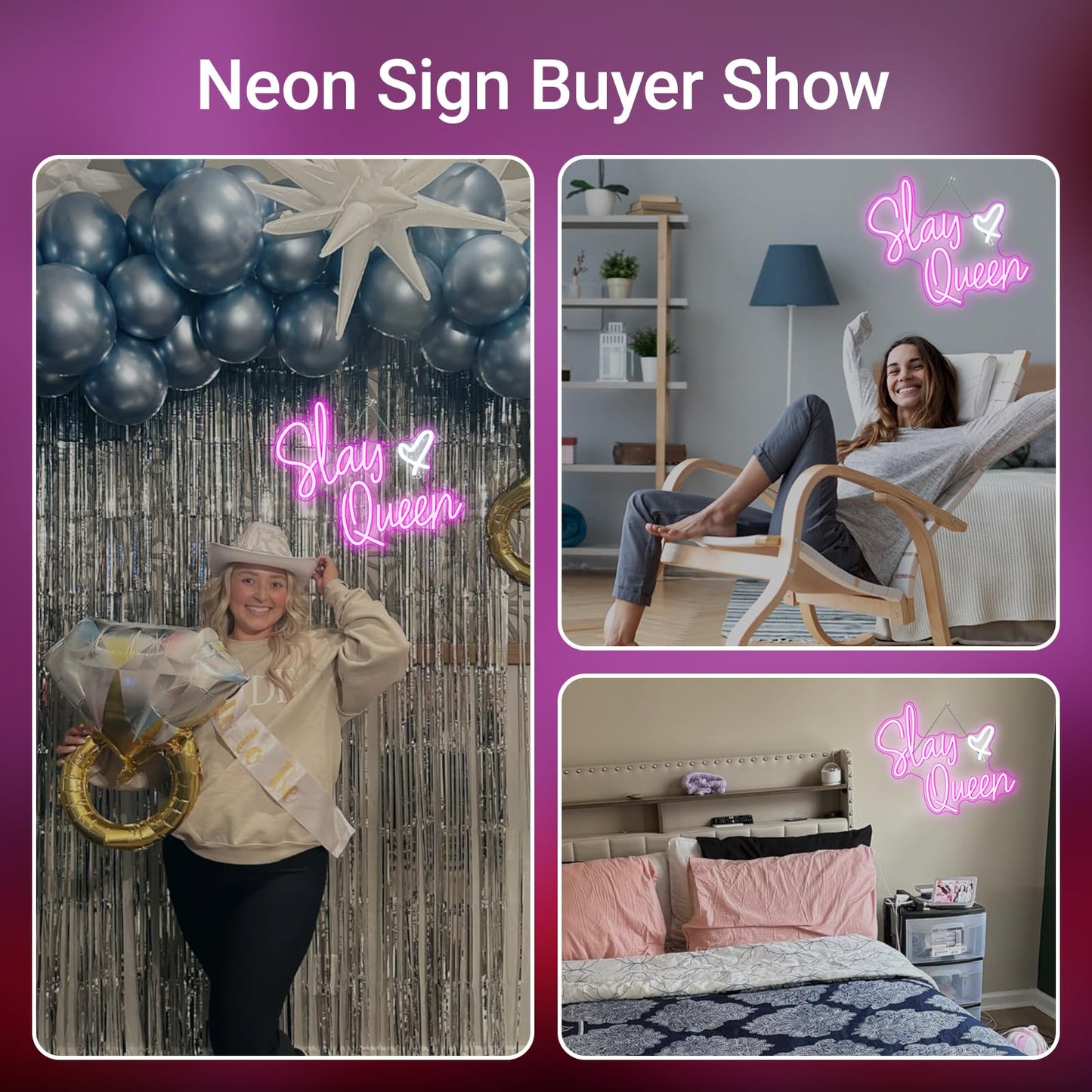 FAXFSIGN Slay Queen Neon Sign Pink White LED Neon Light Up Signs for Wall Decor Usb Neon Light for Bedroom Preppy Girl Aesthetic Room Dorm Decor Y2k Party Gifts
