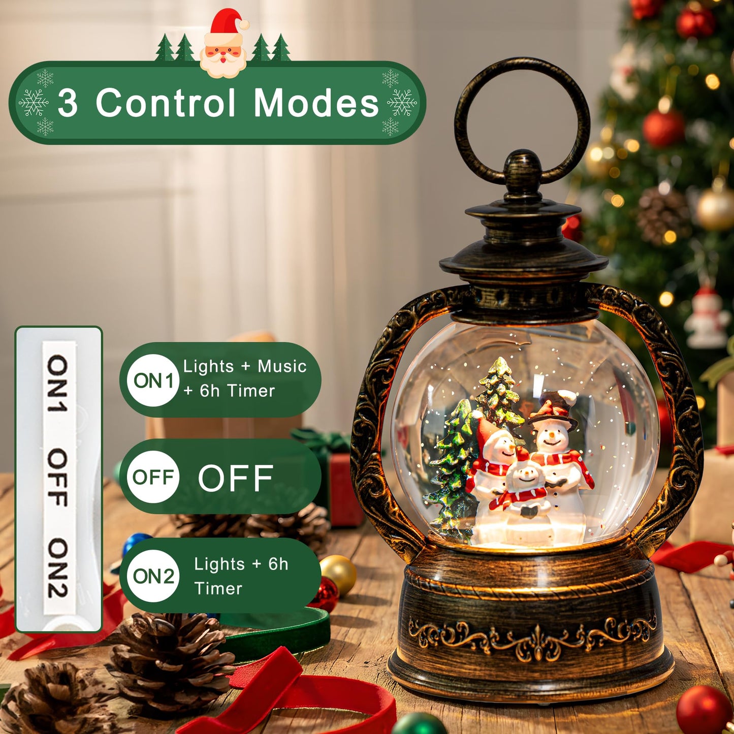 Christmas Snow Globe Water Lantern with Snowman Choir Scene Battery Operated or USB Powered Musical Lighted Holiday Decoration for Tabletop Display for Family and Friends
