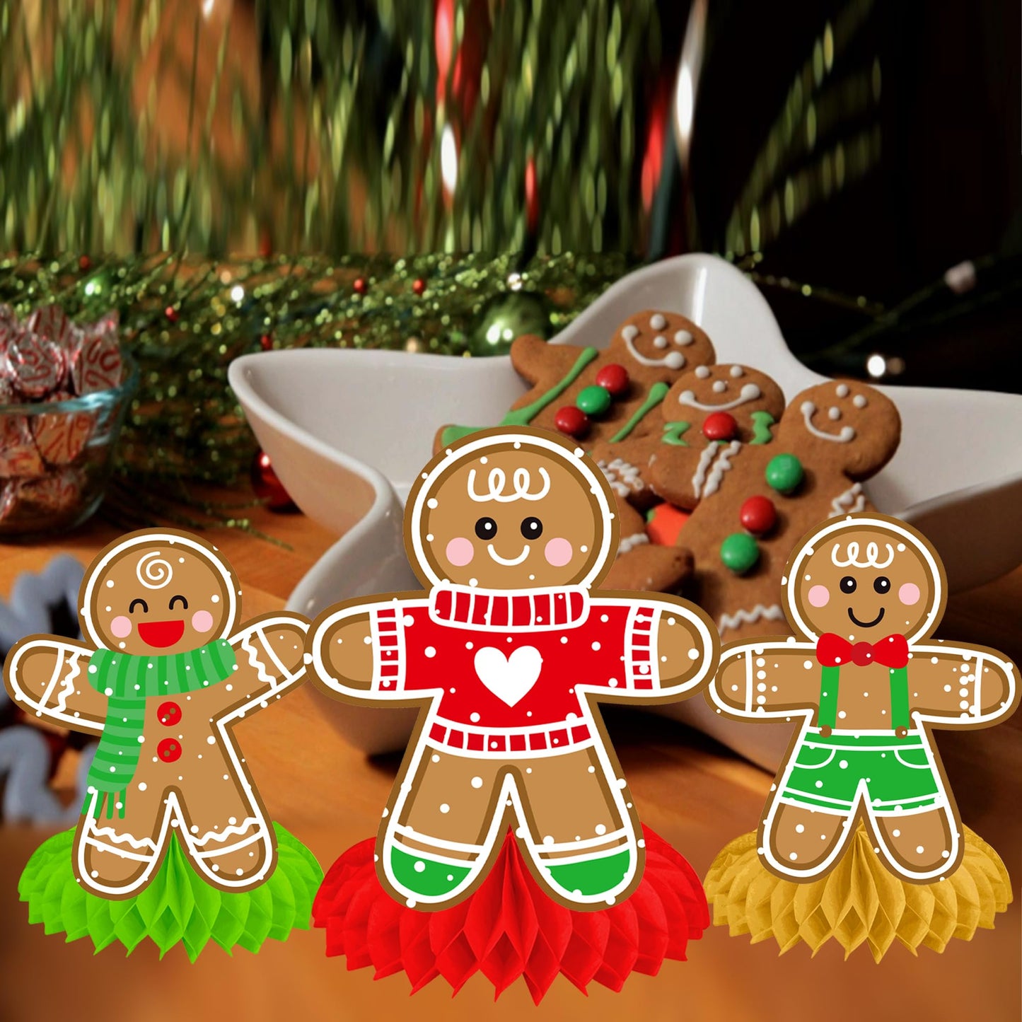 Christmas Honeycomb Centerpieces 12Pcs Gingerbread Man Party Table Centerpieces Gingerbread Party Decorations Merry Xams Snowflake Centerpieces for Winter Holiday Favor Supplies