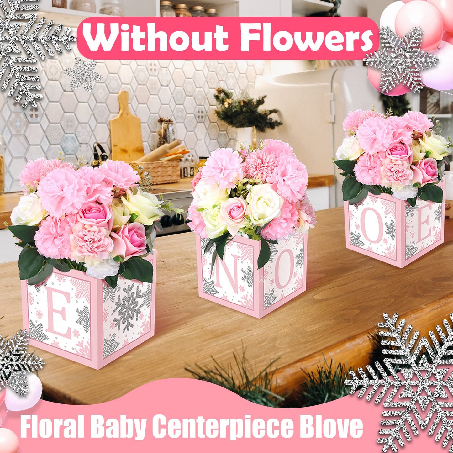 6 Pcs Winter Onederland Snowflake 1st Birthday Decorations Girl Boy Baby Shower Centerpiece One Flower Boxes for 1st First Birthday Decorations Baby Block Centerpieces for Tables